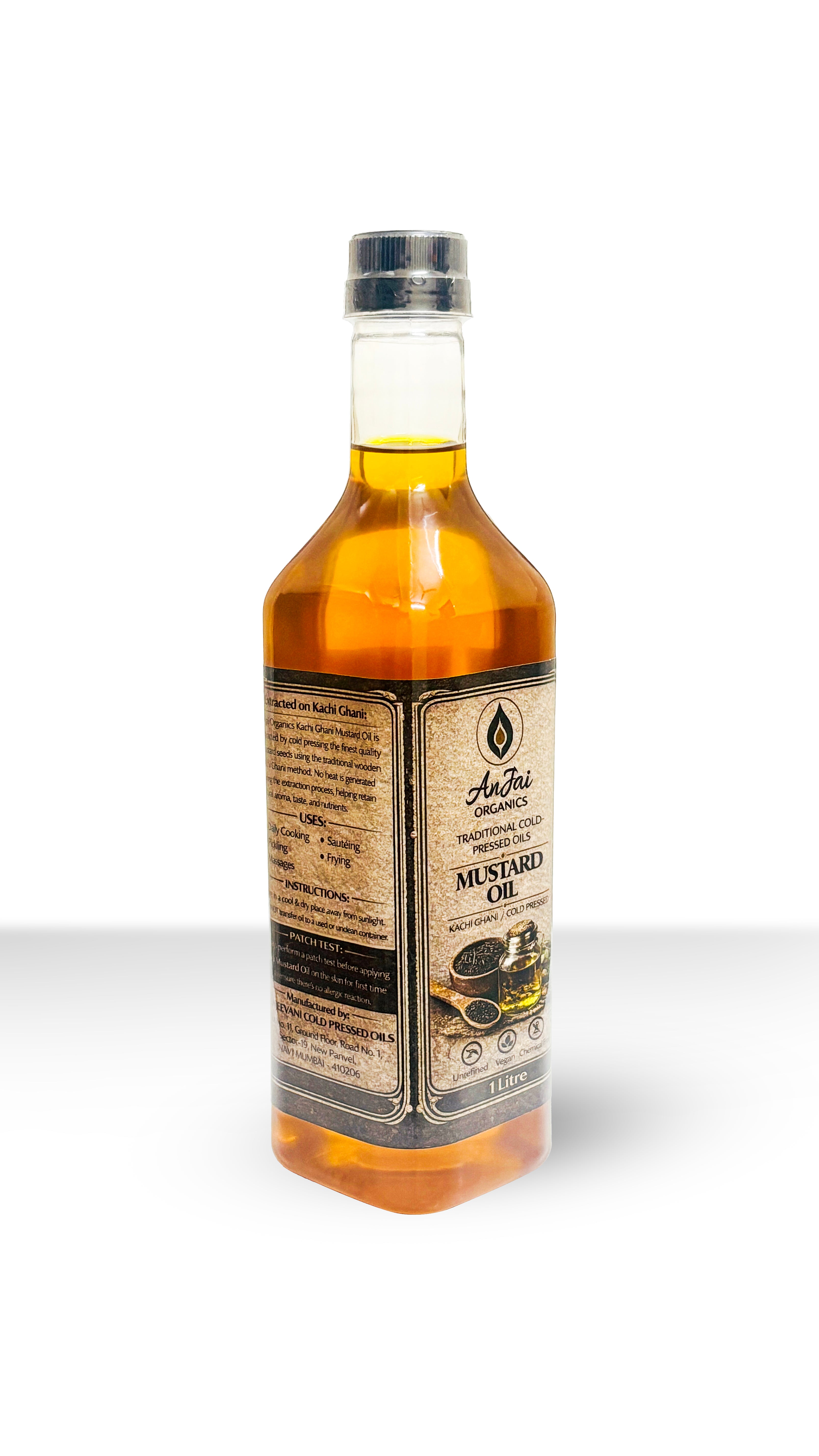 Anjai Organics Traditional Kachi Ghani Mustard Oil (1 Litre) | Cold Pressed | Wood Pressed | Unrefined | Chemical Free