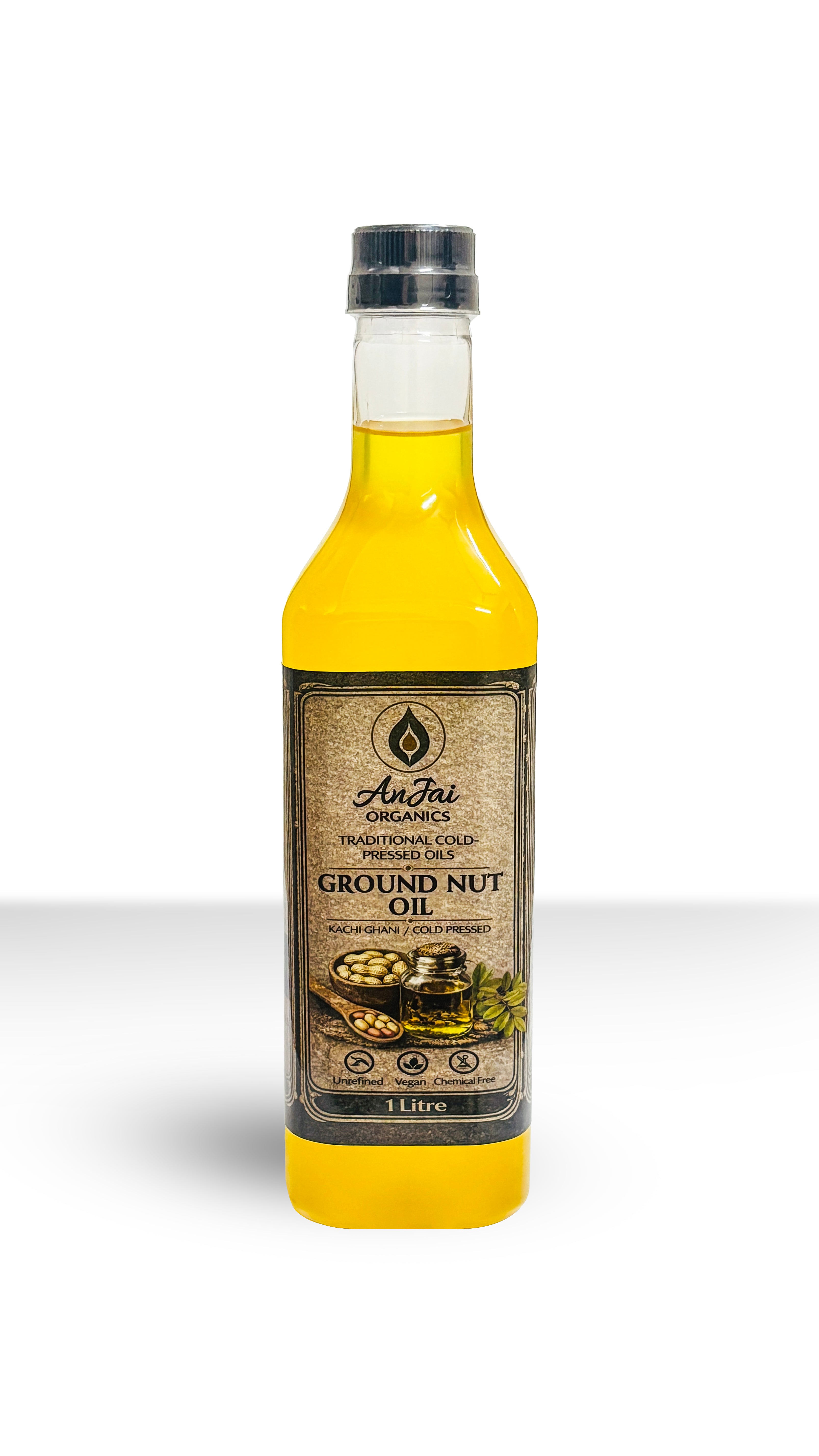 Anjai Organics Cold Pressed Groundnut Oil (1 Litre) | Wood Pressed | Kachi Ghani | Unrefined | Chemical Free