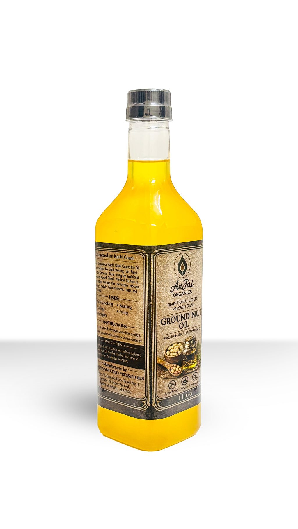 Anjai Organics Cold Pressed Groundnut Oil (1 Litre) | Wood Pressed | Kachi Ghani | Unrefined | Chemical Free