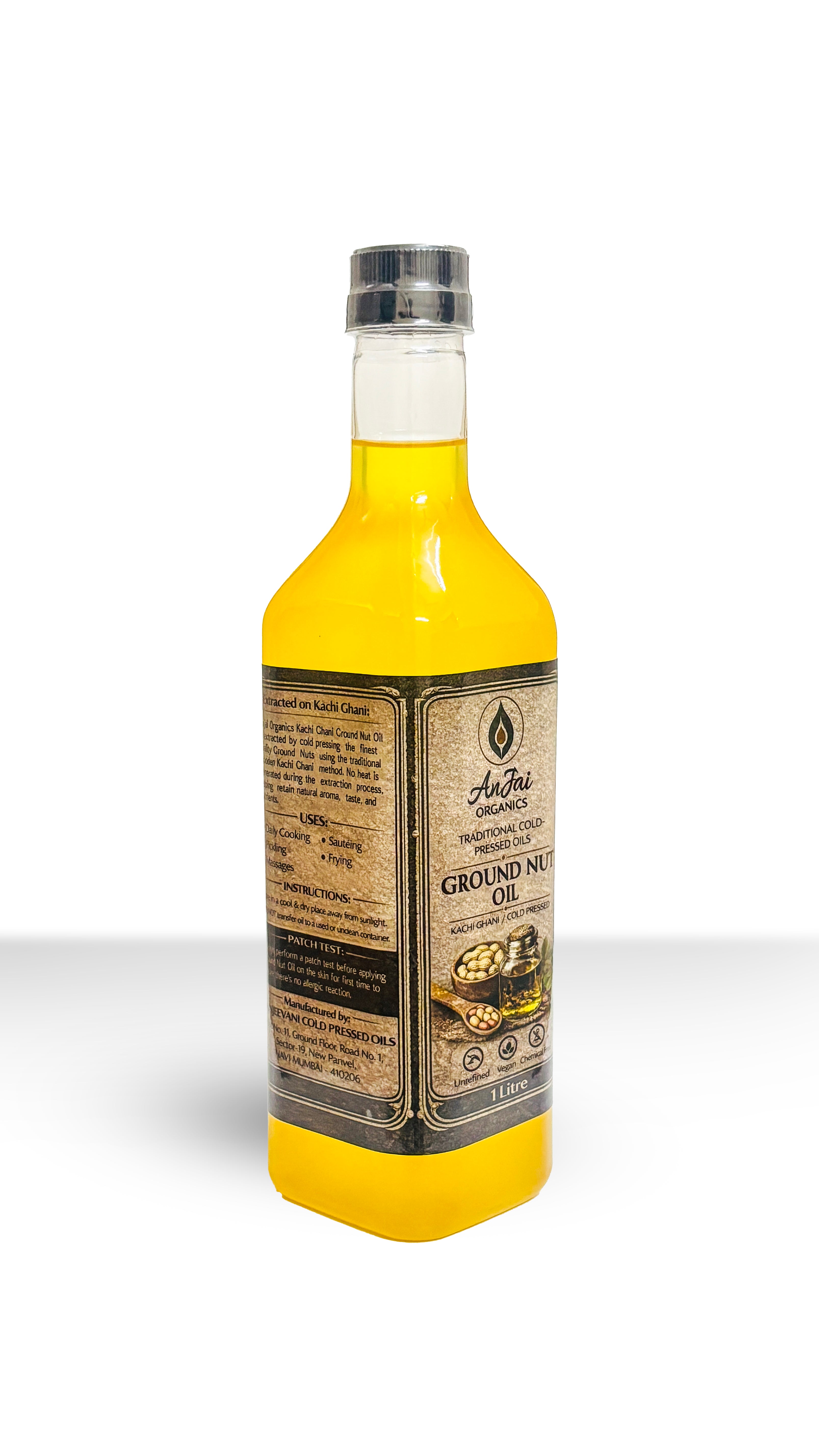 Anjai Organics Cold Pressed Groundnut Oil (1 Litre) | Wood Pressed | Kachi Ghani | Unrefined | Chemical Free