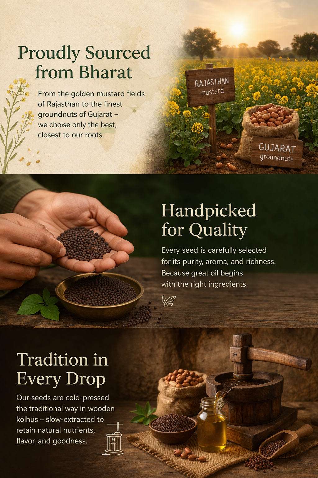 Proudly Sourced from Bharat - Rajasthan Mustard & Gujarat Groundnuts