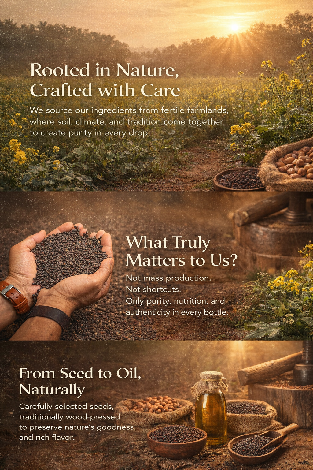 Rooted in Nature, Crafted with Care - Pure Ingredients & Wood-Pressed Oils